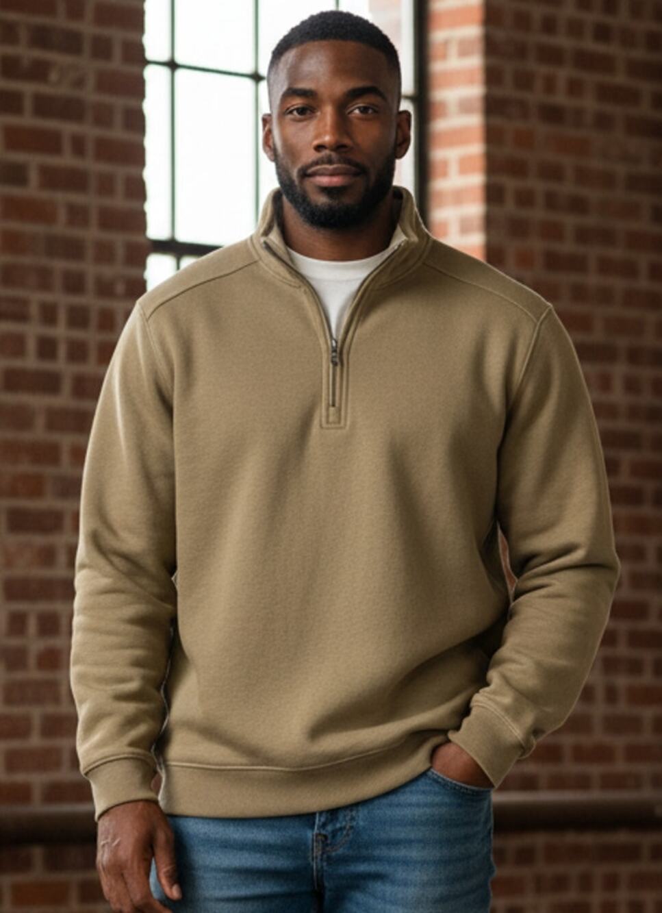 Arrow Mens Sueded Fleece Quarter Zip Pullover Sweater Camel Tan L Grandpacore